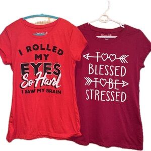 Wound Up Red and Maroon Graphic Tees